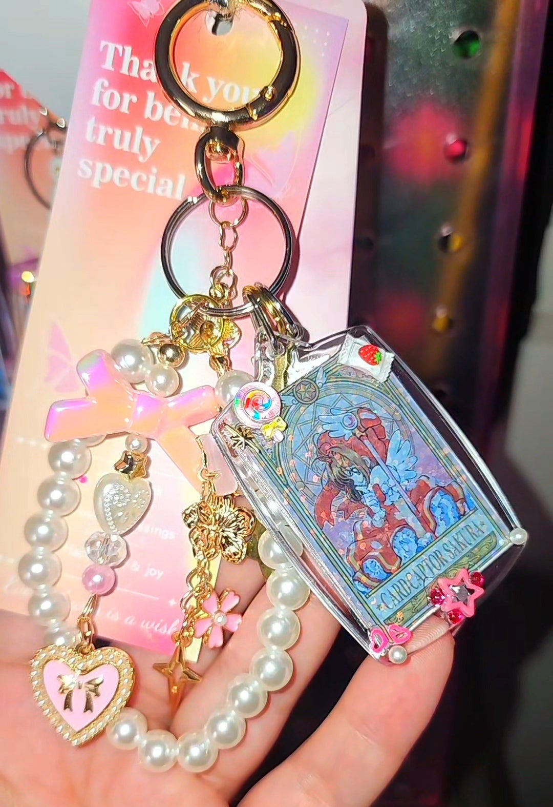 Lisa F. Inspired Holographic Rainbow Leopard Coquette Keychain (Gyaru Girl, Sakura)