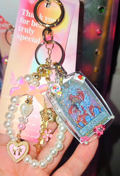 Lisa F. Inspired Holographic Rainbow Leopard Coquette Keychain (Gyaru Girl, Sakura)